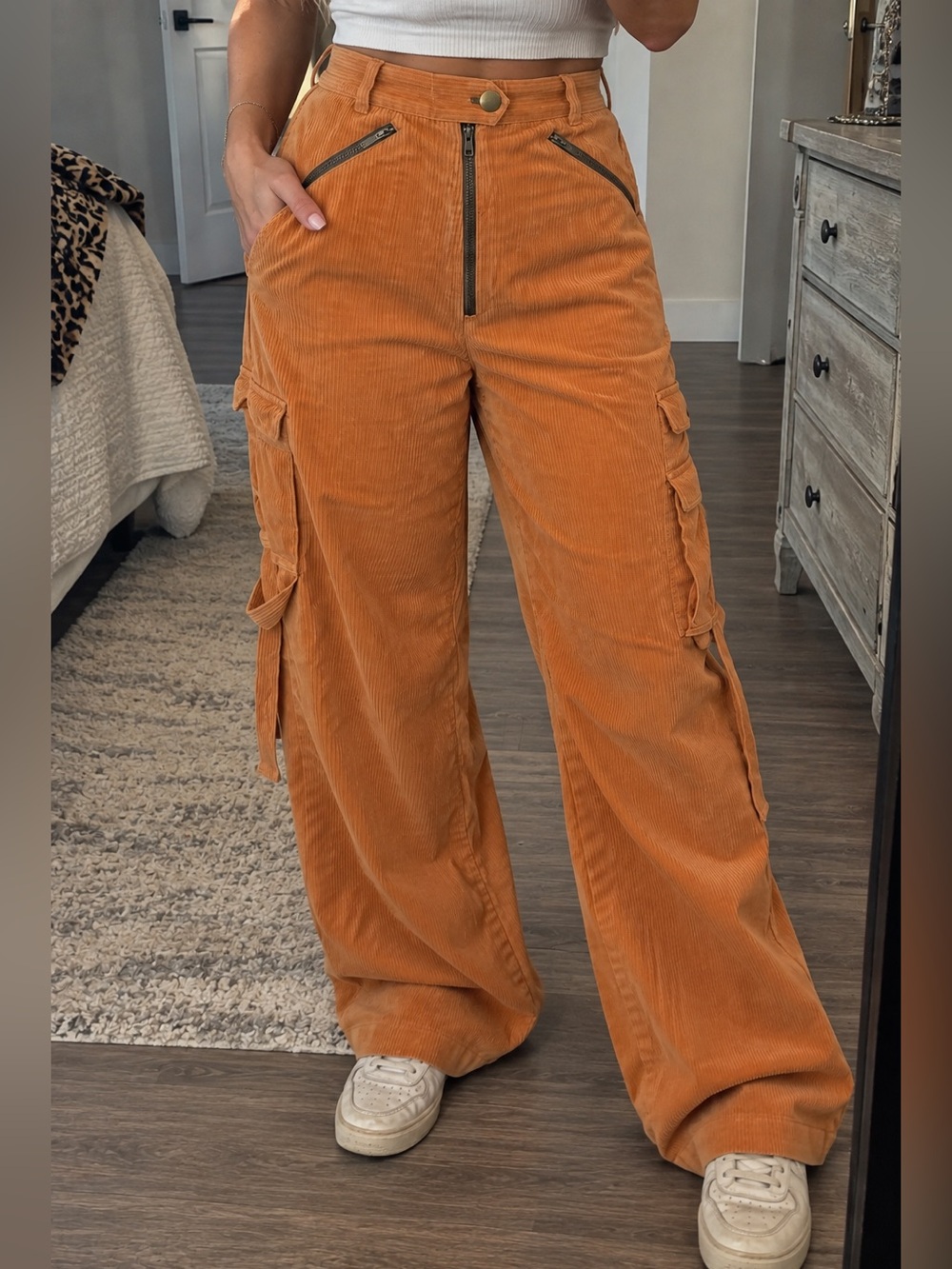 Jen's Pirate Booty Wide-Leg Corduroy Cargo Pants in Orange